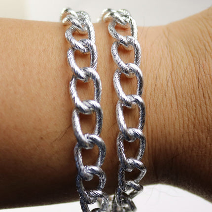 5 ft Aluminum Chain Chunky Texture Curb Chain - Silver TARNISH Resistant Tarnish FREE Anti Tarnished Silver Finished  -16x12mm 2.6mm - A047