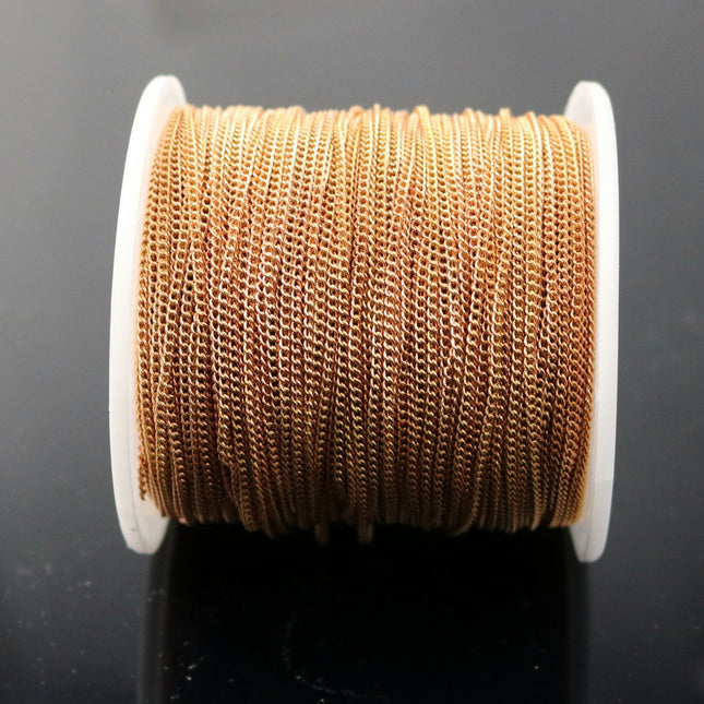 Dainty Delicate Lot 300 feet Raw Brass (Copper Color) No-Plated Round Curb Chain - 1.6mm Soldered link - 1.6S