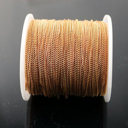 32ft. Raw Brass (Copper Color) No-Plated Round Curb Chain - 1.6mm Soldered link - 1.6S