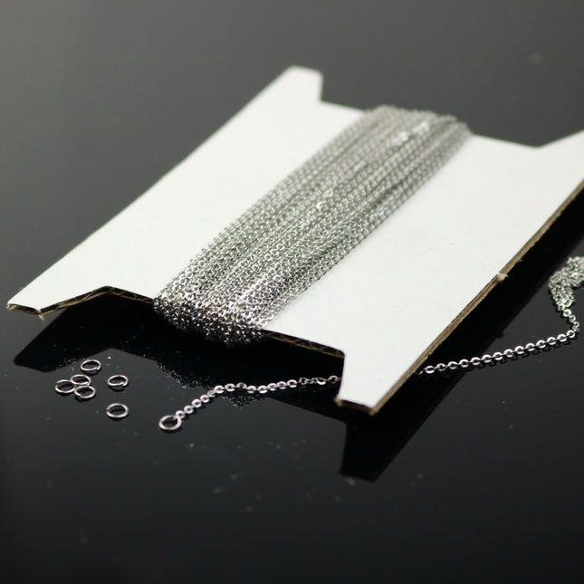 10 Ft Stainless Steel chain bulk - 0.8mm MICRO Flat Solder Sturdy Chain - with FREE Micro Jumpring (10pcs)