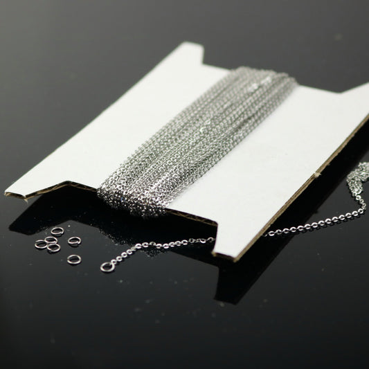 100 Ft Stainless Steel chain bulk - 0.8mm MICRO Flat Solder Sturdy Chain - with FREE Micro Jumpring (100pcs)
