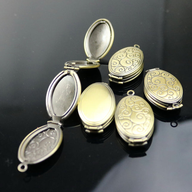1/5 pcs Locket 4(four) photo picture Locket wave locket - Antique Brass Oval Locket Charm Pendant - 20x35mm 9.3mm thickness Many Photo