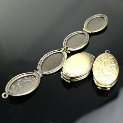 1/5 pcs Locket 4(four) photo picture Locket wave locket - Antique Brass Oval Locket Charm Pendant - 20x35mm 9.3mm thickness Many Photo