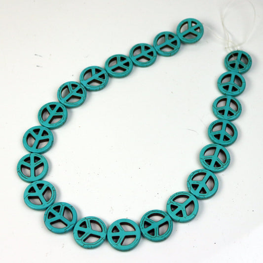 20pcs Howlite Turquoise LARGE Peace Sign Beads - 20mm 4mm thickness - Ship from California USA