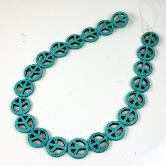 20pcs Howlite Turquoise LARGE Peace Sign Beads - 20mm 4mm thickness