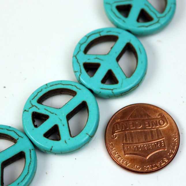 20pcs Howlite Turquoise LARGE Peace Sign Beads - 20mm 4mm thickness