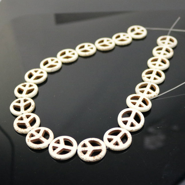 20pcs Howlite Turquoise LARGE Peace Sign Beads Ivory - 20mm 4mm thickness