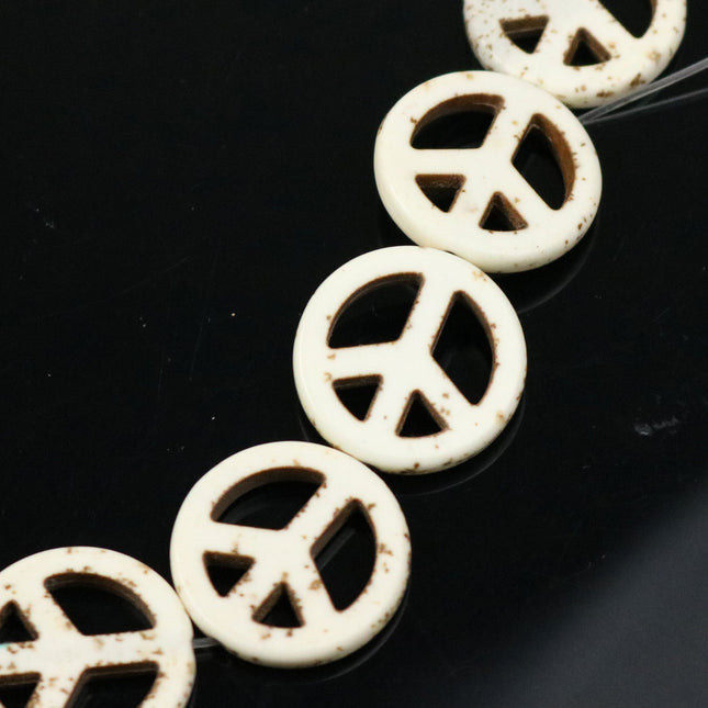 20pcs Howlite Turquoise LARGE Peace Sign Beads Ivory - 20mm 4mm thickness