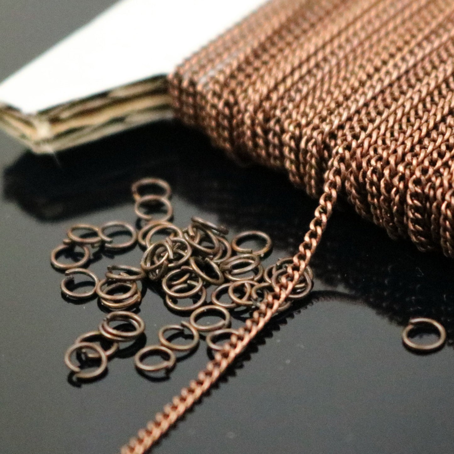 10 ft Reel Antique Copper FACET Tiny curb chain - 1.3mm soldered link - FREE adequate jump ring (10 pcs) - 1.3F