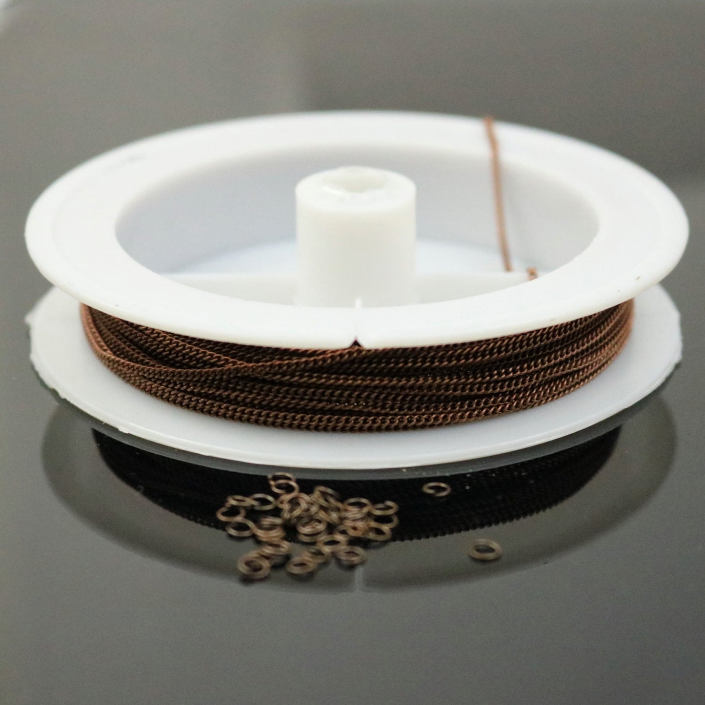 10 ft Reel Antique Copper FACET Tiny curb chain - 1.3mm soldered link - FREE adequate jump ring (10 pcs) - 1.3F