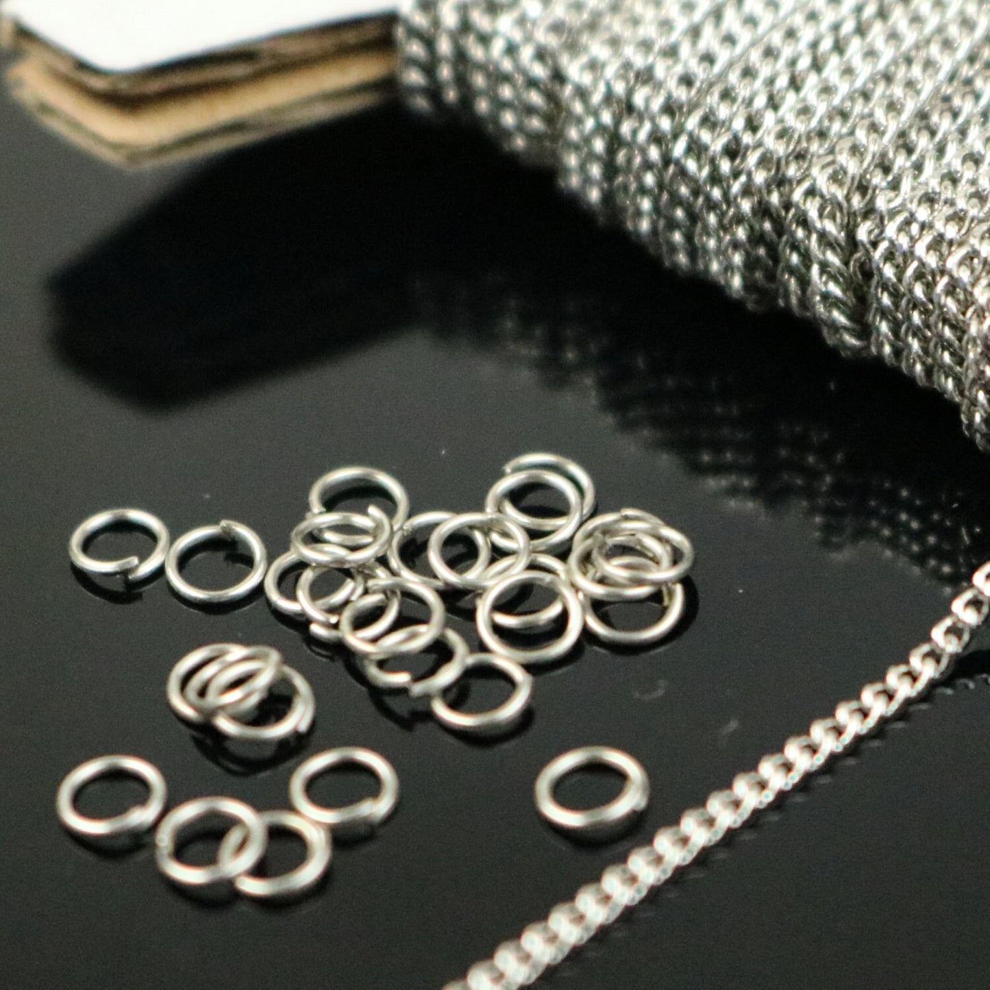 100 ft Reel Rhodium Plated FACET Tiny curb chain - 1.3mm soldered link - FREE adequate jump ring (100 pcs) - 1.3F