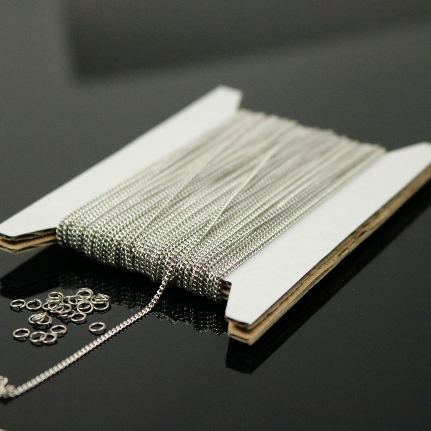 100 ft Reel Rhodium Plated FACET Tiny curb chain - 1.3mm soldered link - FREE adequate jump ring (100 pcs) - 1.3F