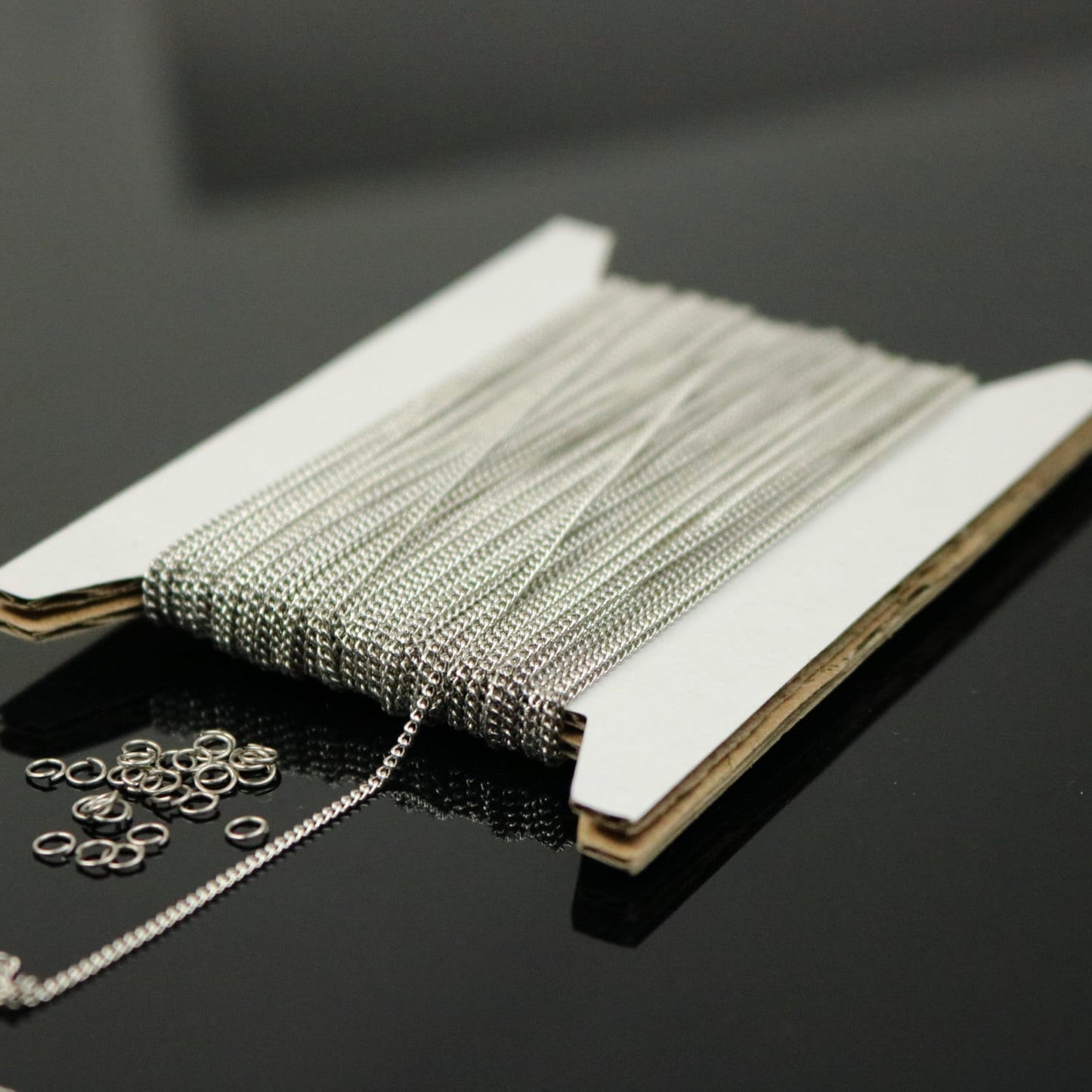 10 ft Reel Rhodium Plated FACET Tiny curb chain - 1.3mm soldered link - FREE adequate jump ring (10 pcs) - 1.3F