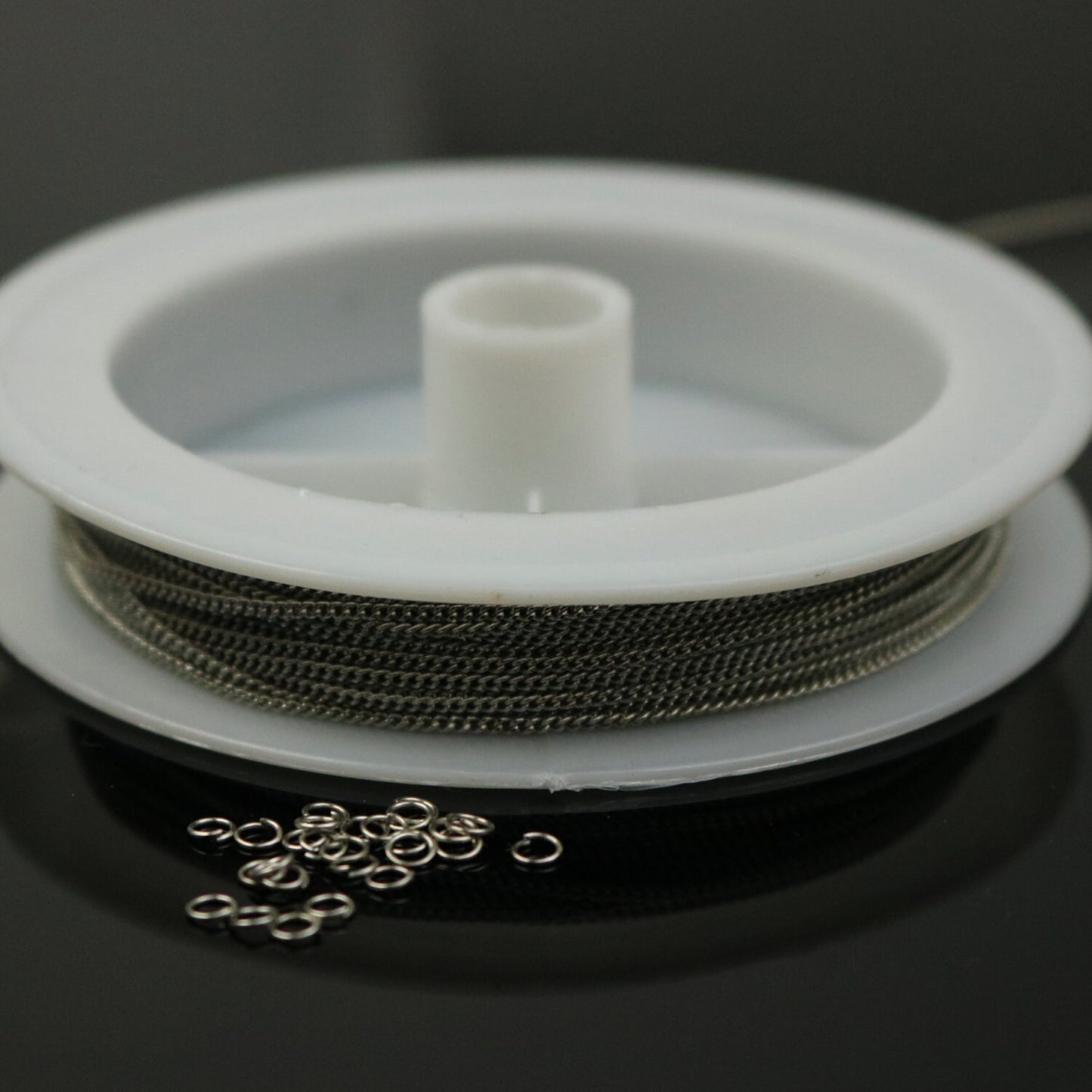100 ft Reel Rhodium Plated FACET Tiny curb chain - 1.3mm soldered link - FREE adequate jump ring (100 pcs) - 1.3F