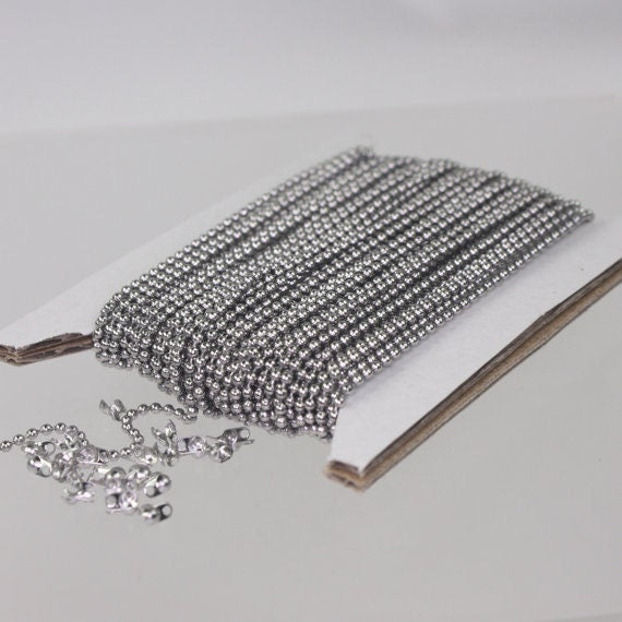 100 feet Stainless Steel BALL Chain - 1.5mm ball size with FREE 100 pcs of Connector (Crimp) - ST15BALL