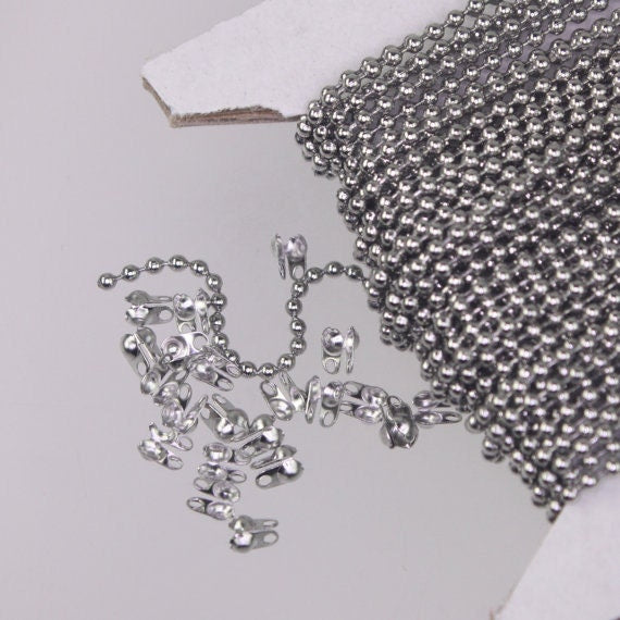 100 feet Stainless Steel BALL Chain - 1.5mm ball size with FREE 100 pcs of Connector (Crimp) - ST15BALL