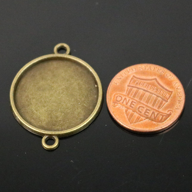 Pendant BEZELS Link with GLASS Magnifying Domes Cabochon - 5 sets 10 pcs  - 20mm 13/16 inch Antique Brass Bezel and Circle Glass Cabochon