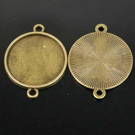 Pendant BEZELS Link with GLASS Magnifying Domes Cabochon - 5 sets 10 pcs  - 20mm 13/16 inch Antique Brass Bezel and Circle Glass Cabochon