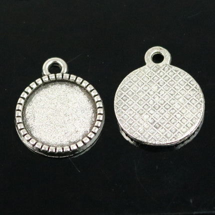 Pendant BEZELS with GLASS Magnifying Domes Cabochon - 5 sets 10 pcs  - 12mm 1/2 inch Antique Silver Bezel and Circle Domed Glass Cabochon