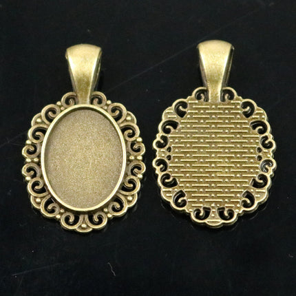 Pendant BEZELS with GLASS Magnifying OVAL Domes Cabochon - 5 sets 10 pcs  - 13x18mm 1/2x1 inch Antique Brass Bezel and Oval Glass Cabochon