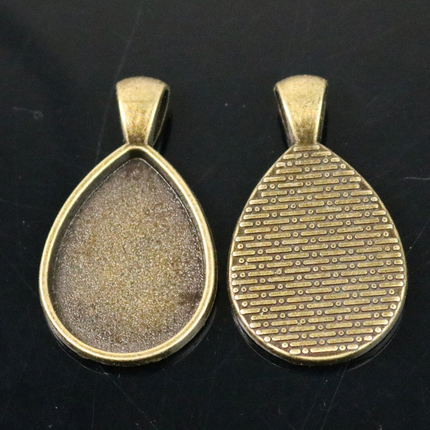 Pendant BEZELS without GLASS Magnifying Tear Drop Domes Cabochon - 5 pcs  - 18x25mm 3/4x1 inch Antique Brass Bezel and Glass Cabochon