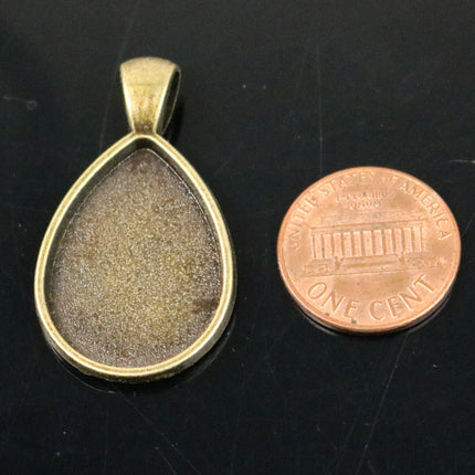Pendant BEZELS without GLASS Magnifying Tear Drop Domes Cabochon - 5 pcs  - 18x25mm 3/4x1 inch Antique Brass Bezel and Glass Cabochon