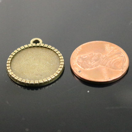 12 Zodiac Sign Pendant BEZELS with GLASS Magnifying Domes Cabochon - 5 sets 10 pcs  - 16mm 5/8 inch Antique Brass Bezel and Circle Domed