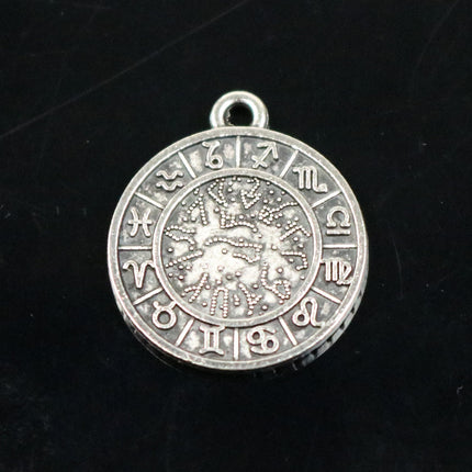 12 Zodiac Sign Pendant BEZELS with GLASS Magnifying Domes Cabochon - 5 sets 10 pcs  - 16mm 5/8 inch Antique Silver Bezel and Circle Domed