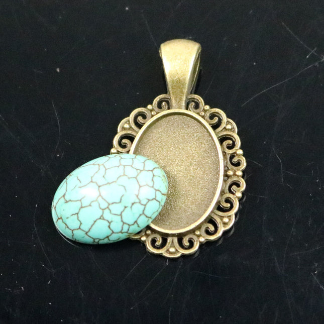 5 Sets 13x18mm Howlite Turquoise Oval Cabochon with Matching Antique Brass Bezel Pendant - 13x18mm 6mm thickness