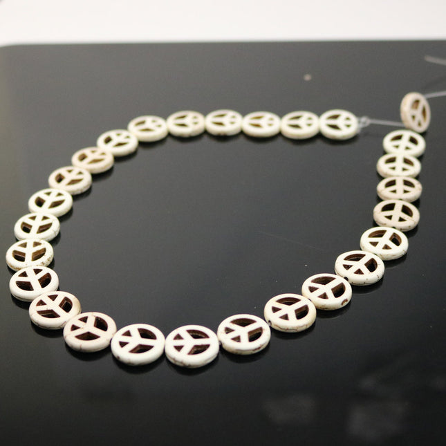 27pcs Howlite Turquoise PEACE Sign Beads Ivory - 15mm 3.6mm thickness