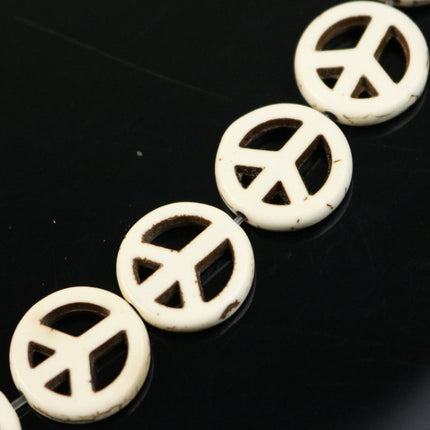 27pcs Howlite Turquoise PEACE Sign Beads Ivory - 15mm 3.6mm thickness