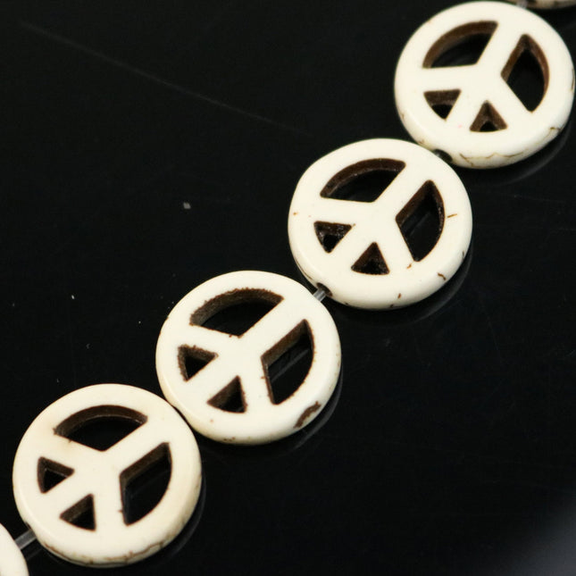 27pcs Howlite Turquoise PEACE Sign Beads Ivory - 15mm 3.6mm thickness