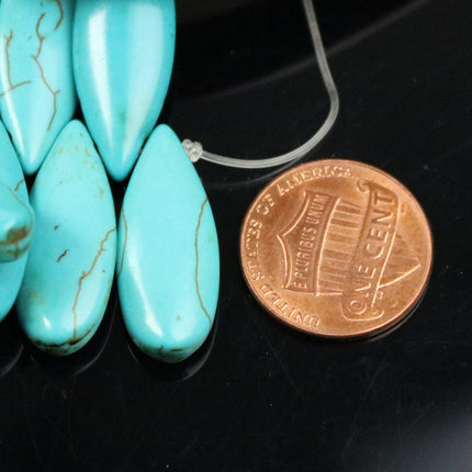 10 pcs of Howlite Turquoise Teardrop Allow Head  beads - 1 inch x 7/16 inch 5.5mm thickness - 25mmx11mm 5.5mm