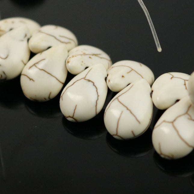 74pcs Howlite Turquoise IVORY Teardrop Briolette Drop Beads - 10x14mm