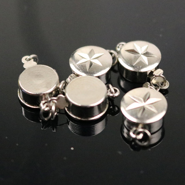 10 sets Box Clasp, Necklace Clasp Round Star - Rhodium Plated on Brass with Jump rings - 15x9mm - BC201