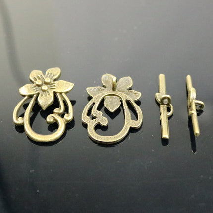10 sets Flower Toggle - Antique Brass Flower Sturdy Toggle Clasps Necklace Clasp