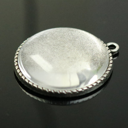 Pendant CROWN Bezels with GLASS Magnifying Domes Cabochon - 5 sets 10 pcs  - 25mm 1(one) inch Antique Silver Bezel and Circle Glass Cabochon