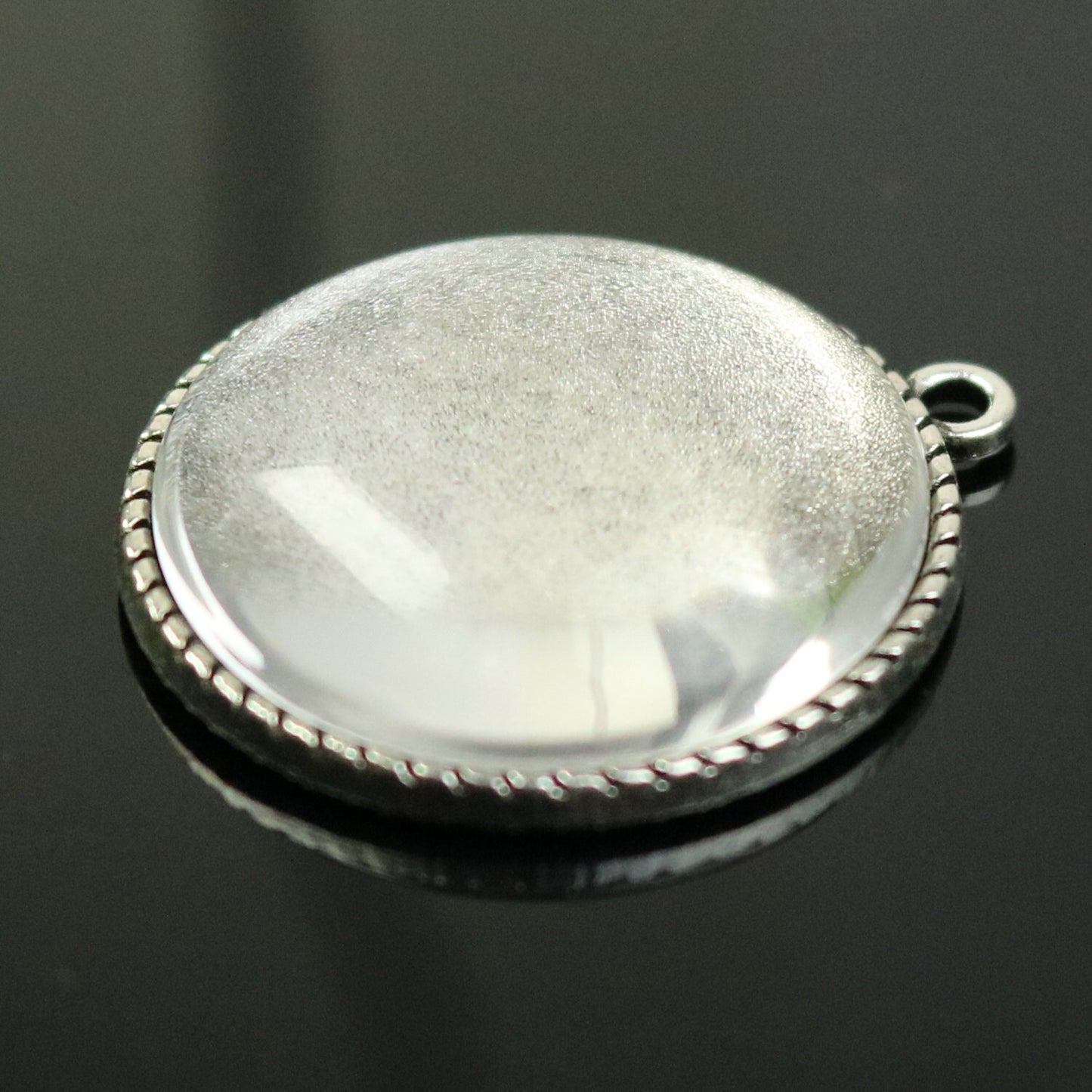 Pendant CROWN Bezels with GLASS Magnifying Domes Cabochon - 5 sets 10 pcs  - 25mm 1(one) inch Antique Silver Bezel and Circle Glass Cabochon