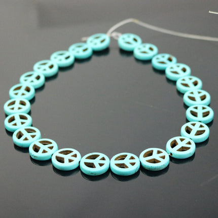 27pcs Howlite Turquoise PEACE Sign Beads - 15mm 3.6mm thickness