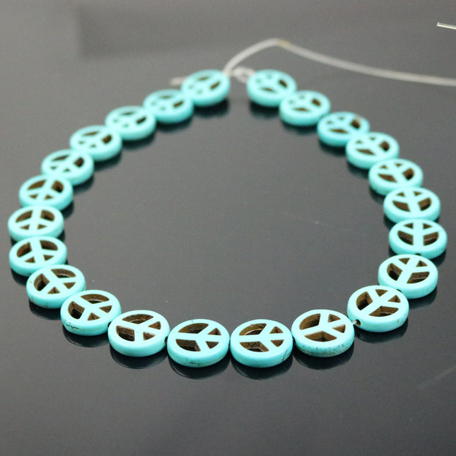27pcs Howlite Turquoise PEACE Sign Beads - 15mm 3.6mm thickness