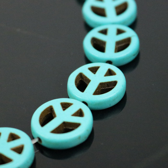 27pcs Howlite Turquoise PEACE Sign Beads - 15mm 3.6mm thickness