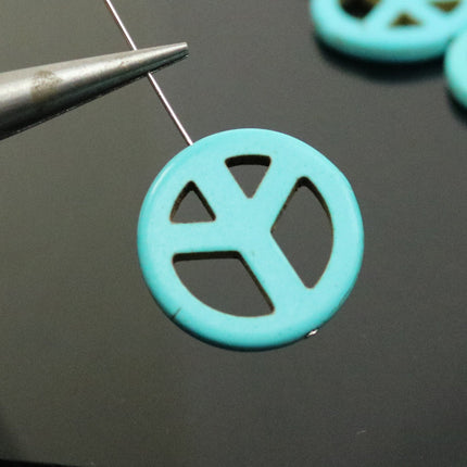 20pcs Howlite Turquoise BIG PEACE Sign Beads Ivory - 25mm 4mm thickness