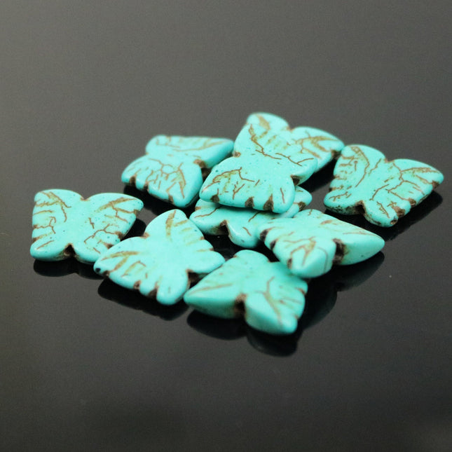 20 pcs Butterfly Beads Howlite Turquoise Butterfly Pendant Beads - 16x13mm 3.5mm thickness