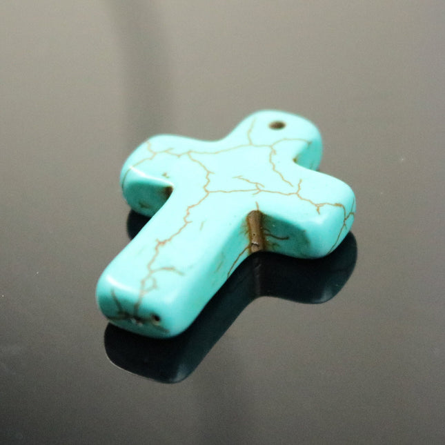 Cross Pendant - Howlite Turquoise CROSS Pendant - 30x22mm 5mm thickness