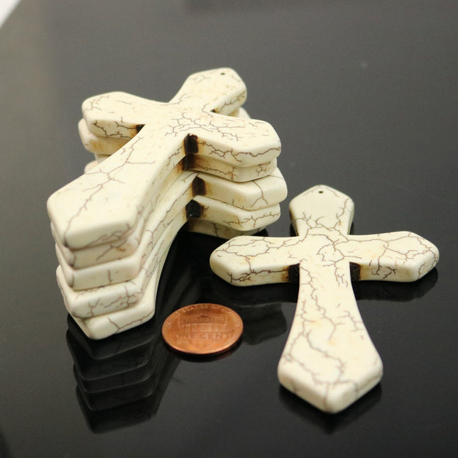 1 pcs Cross Pendant - Howlite Turquoise HUGE CROSS Pendant - 86x56mm 6.5mm thickness