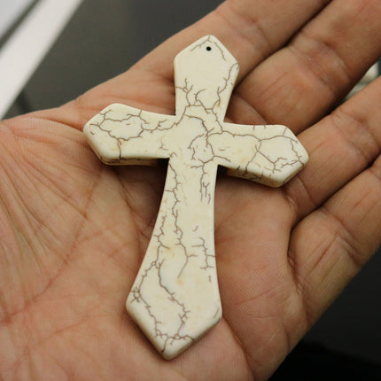 1 pcs Cross Pendant - Howlite Turquoise HUGE CROSS Pendant - 86x56mm 6.5mm thickness