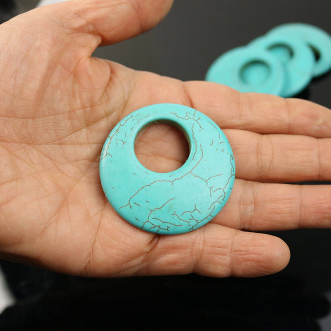 2 pcs Howlite Turquoise Donut Beads about 2 inch - about  45mm-55mm 8.5mm thickness