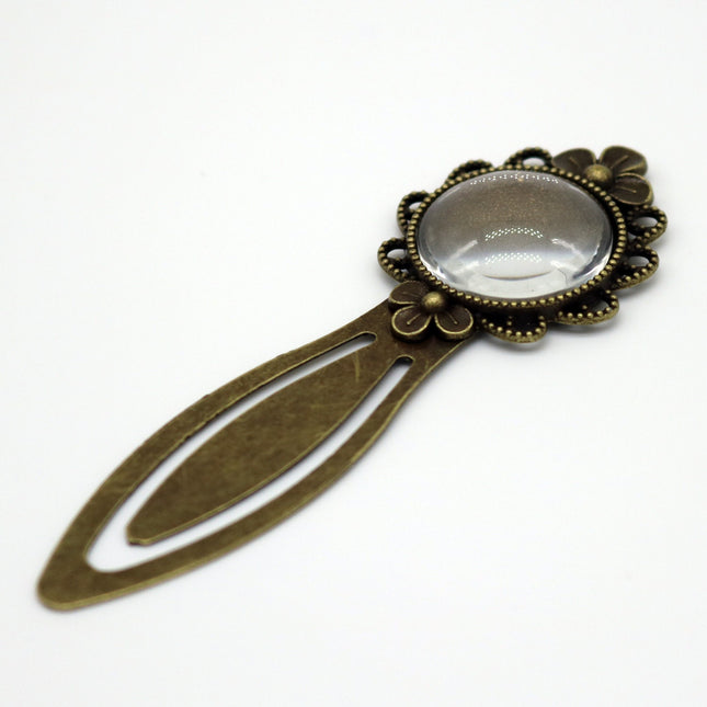 Bookmark with 20mm GLASS Magnifying Domes Cabochon - 5 sets 10 pcs  - 83mmx28mm Antique Brass - S001