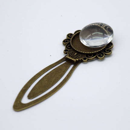 Bookmark with 20mm GLASS Magnifying Domes Cabochon - 5 sets 10 pcs  - 80mmx31mm Antique Brass - S007