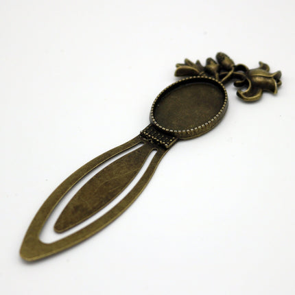 Bookmark with 18x25mm GLASS Magnifying Domes Cabochon - 5 sets 10 pcs  - 99mmx33mm Antique Brass - S011